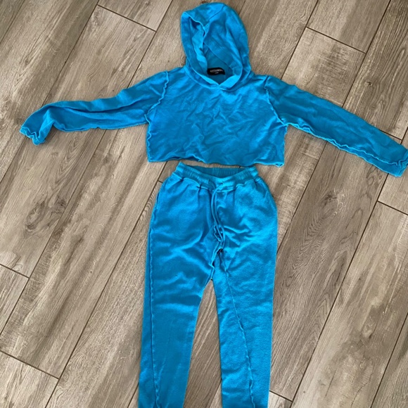 Kittenish Dallas Cropped Hoodie Sweatsuit Blue Women’s XSmall - Picture 2 of 3